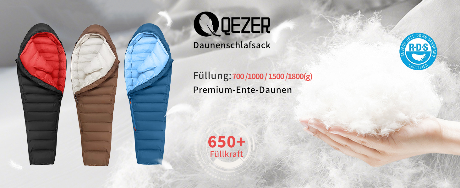 Сплячий мішок для дорослих та дітей, зимовий, легкий, для кемпінгу та альпінізму, 650 FP гусячий пух, 8°C ~ -30°C (Блакитний, 1500г пуху)