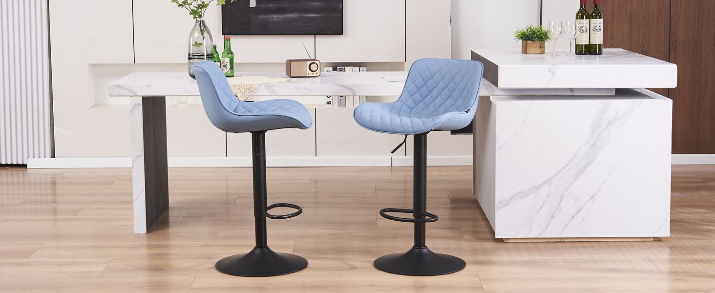 YOUNIKE Set of 2 Adjustable Bar Stools with Backrest - Modern Kitchen Counter Stools with PU Leather Upholstery, Swivel Metal Bar Chairs for Kitchen Counter/Island (Blue)