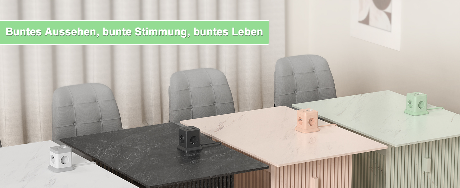 Мережевий адаптер FDTEK 7-в-1 з USB-C та USB-A, 4 розетки, 2500W/10A, куб з вимикачем, 1.8м кабель