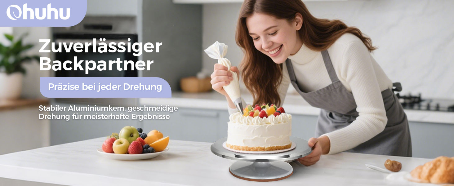 Ohuhu Поворотна платформа для тортів, 30 см, алюмінієвий сплав, з 2 шпателями та 3 скребками для декорування та випікання, подарунок для кондитерів, срібна