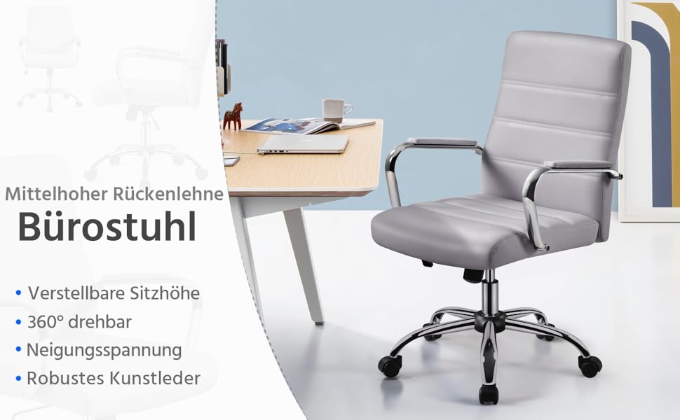 Офісне крісло Yaheetech: ергономічний, з підлокітниками, поворотний, до 130 кг, сірий