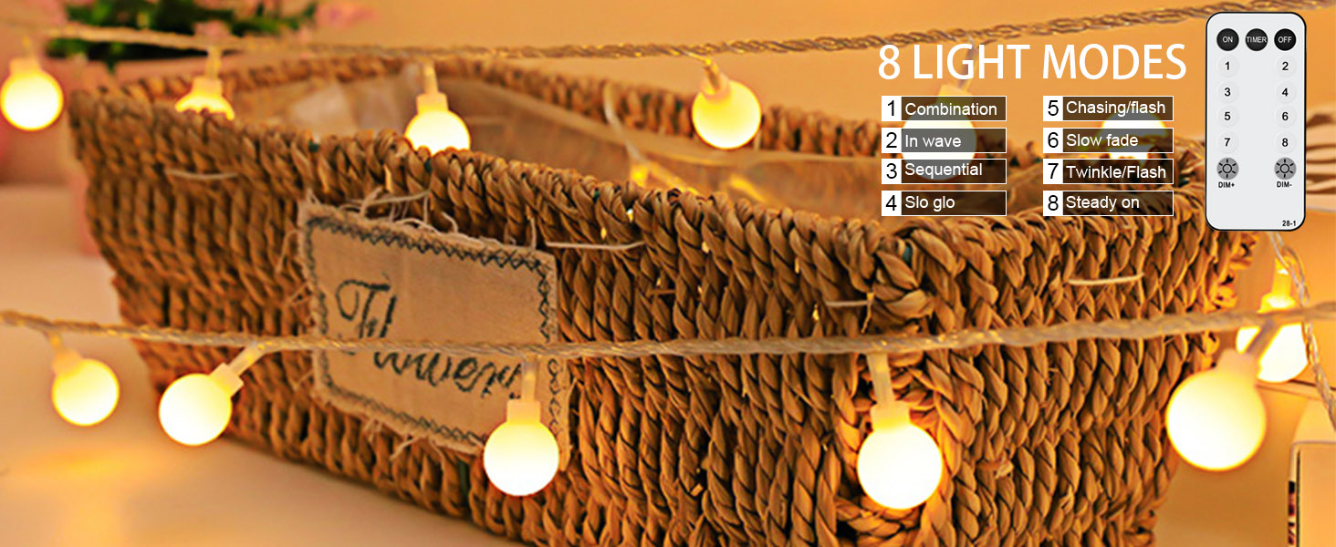 Ланцюжок прикрас з 200 LED кулями, 23 метри, тепле світло. Ідеально для декору на Різдво, весілля, вечірки. 8 режимів, функція пам'яті, з вилкою.