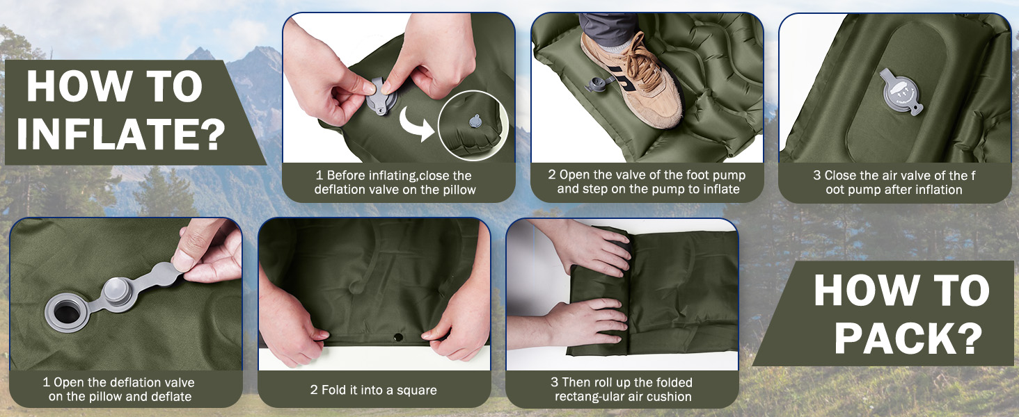 Надувний матрац Isomatte 12 см з насосом та подушкою, армійсько-зелений, для кемпінгу, туризму, пляжу