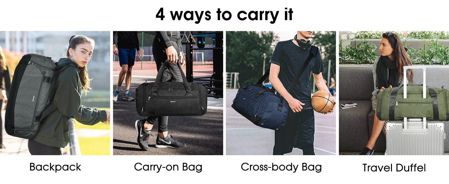 Sports Bag Backpack Duffle Bag for Men with Shoe Compartment & Wet Compartment and Toiletry Bag Weekender Bag Women's Gym Bag with Trolley Sleeve, Grey