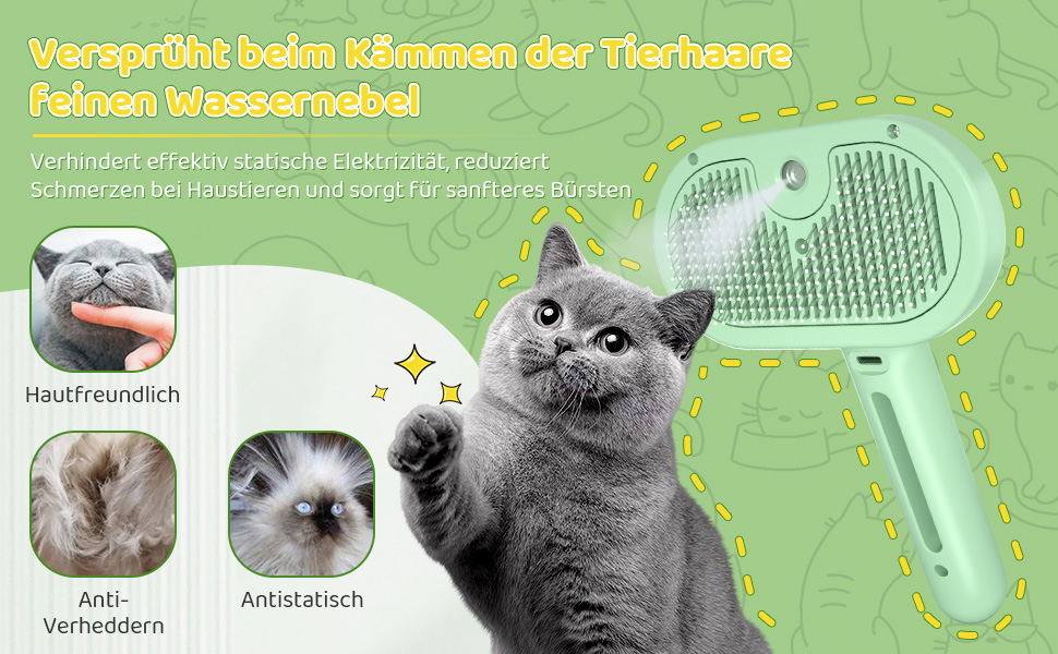 Щітка для котів і собак з парою, щітка для видалення шерсті, гребінець для котів з довгим хутром, білий (зелений)