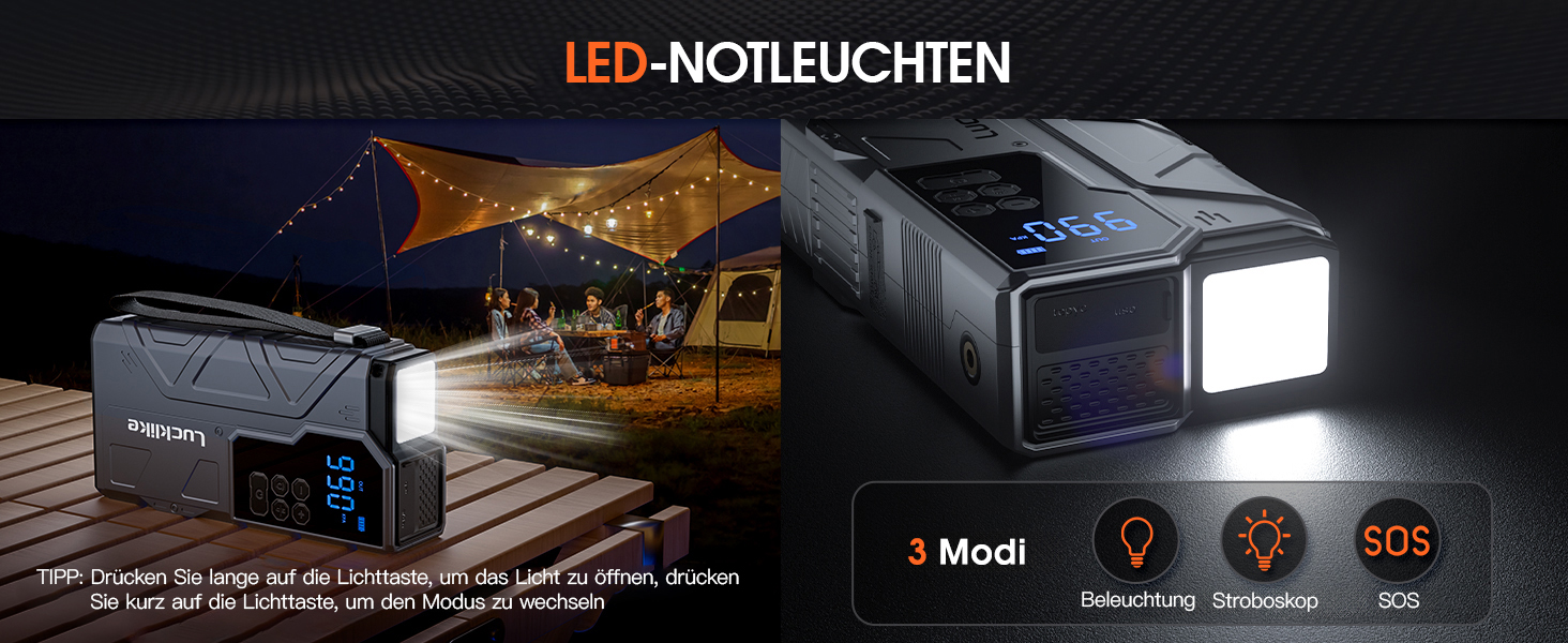 Powerbank з компресором Lucklike для авто, 4000A, LED-ліхтарик, бустер для 10.0л бензинових та 8.0л дизельних двигунів, підходить для SUV, мотоциклів та газонокосарок