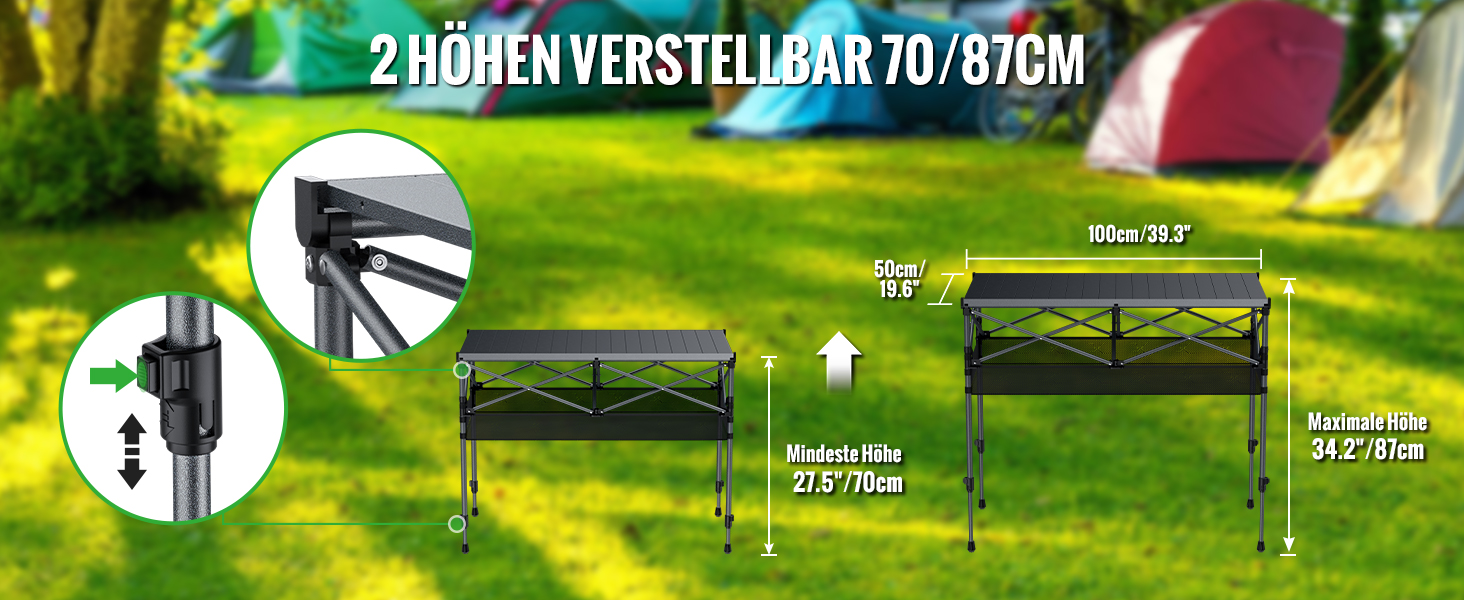 Зручний складаний туристичний стіл Garllen для пікніка та відпочинку на природі, 82x40 см, 2 рівня висоти (44/70 см), сталевий, з сумкою