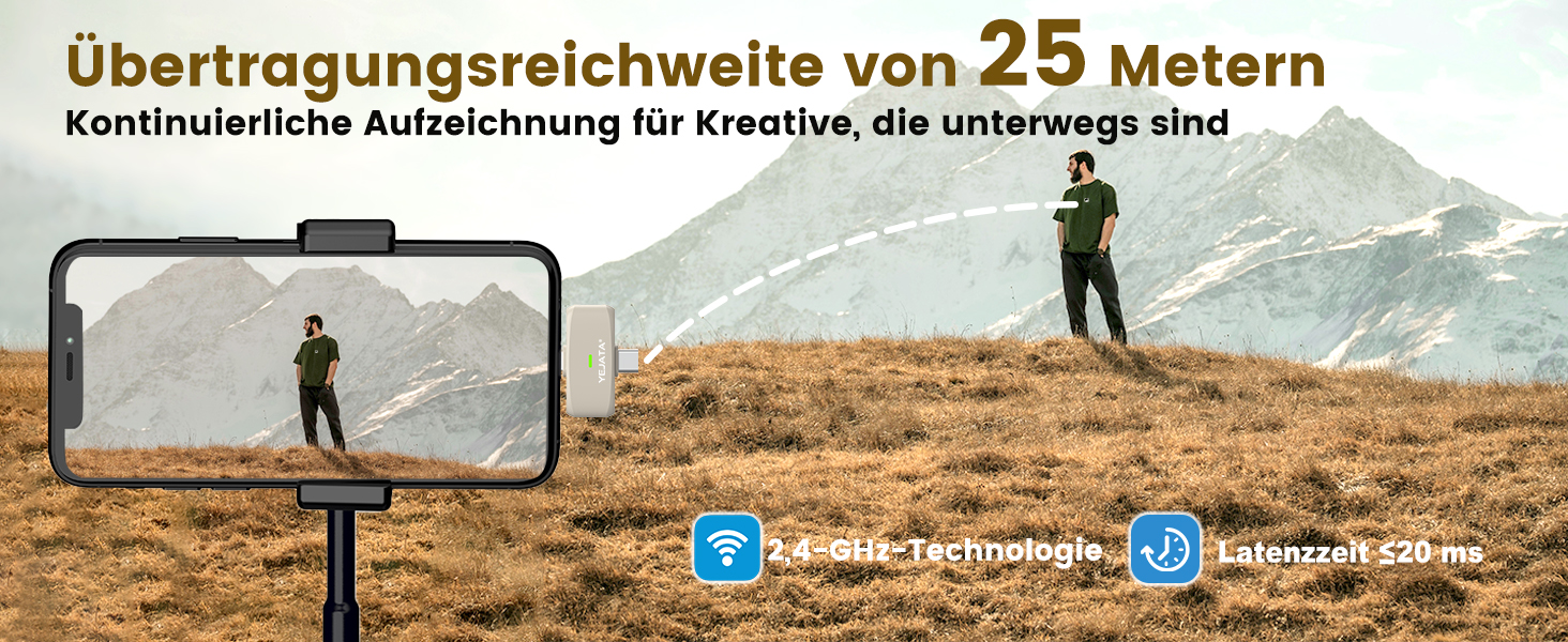 Мікрофон 2-в-1 для iPhone та Android з шумозаглушенням, кейс на 40 годин, магнітна застібка та кріплення для інтерв'ю, 25 метрів (Бежевий)