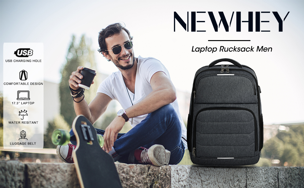 Чоловічий рюкзак NEWHEY для роботи та навчання з USB-портом, водонепроникний, великий, для ноутбука, чорний