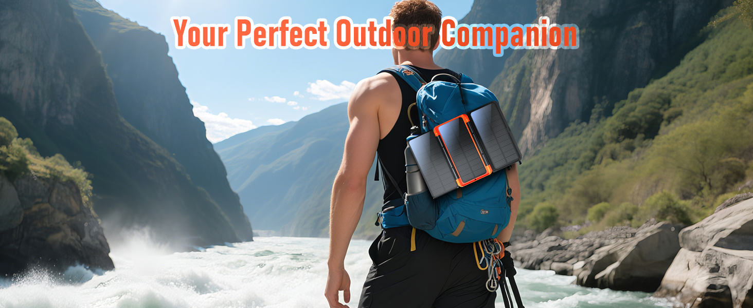 Портативний зарядний пристрій 63200mAh з сонячною панеллю: Power Bank з 3 сонячними панелями, 22.5W USB-C, швидка зарядка, SOS ліхтарик, цифровий дисплей, для кемпінгу, чорно-оранжевий