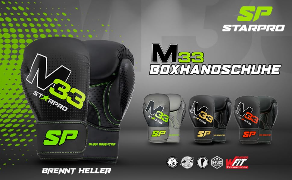 Starpro M33 Boxing Gloves for Powerful Punches & Quick Knockouts - Men's & Women's Boxing Gloves Set, 14oz Matte Grey / Neon Green