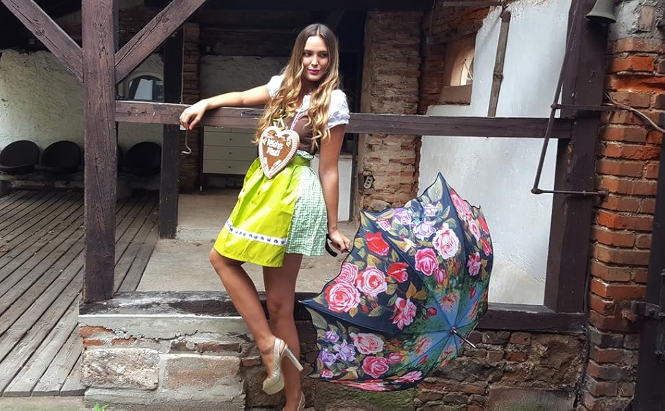 VON LILIENFELD Women's Floral Umbrella - Automatic Open, Windproof, Sturdy Stick Umbrella for Garden & Outdoor Use
