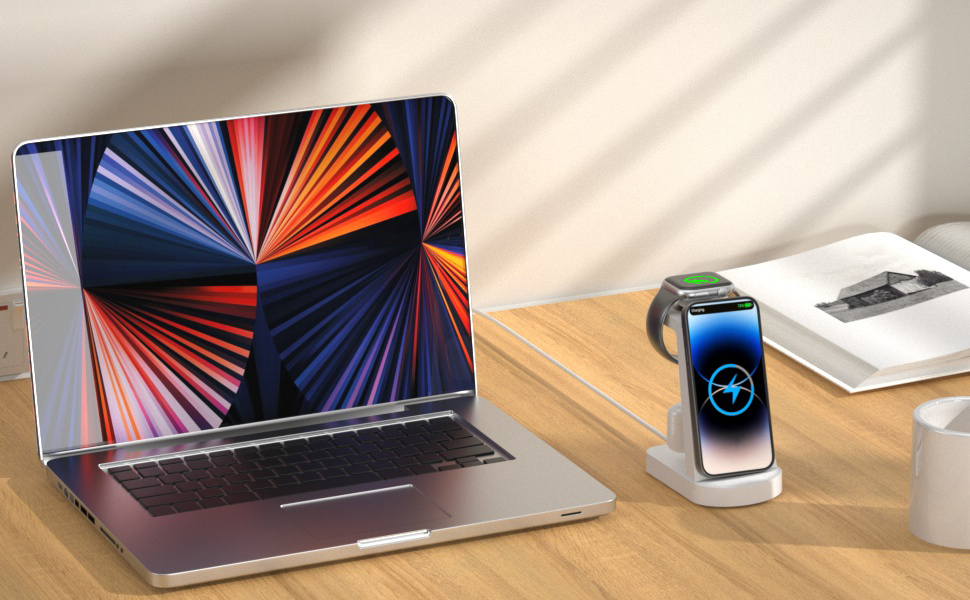 Бездротова зарядка 3 в 1 з адаптером 18W: сумісна з iPhone, Apple Watch, AirPods