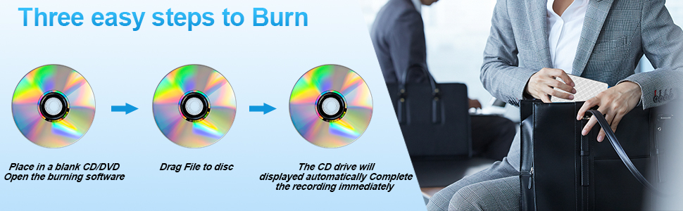 Зовнішній DVD-привід USB 3.0 та USB-C, CD/DVD Brenner для ноутбука та ПК (Windows, macOS, Linux), білий