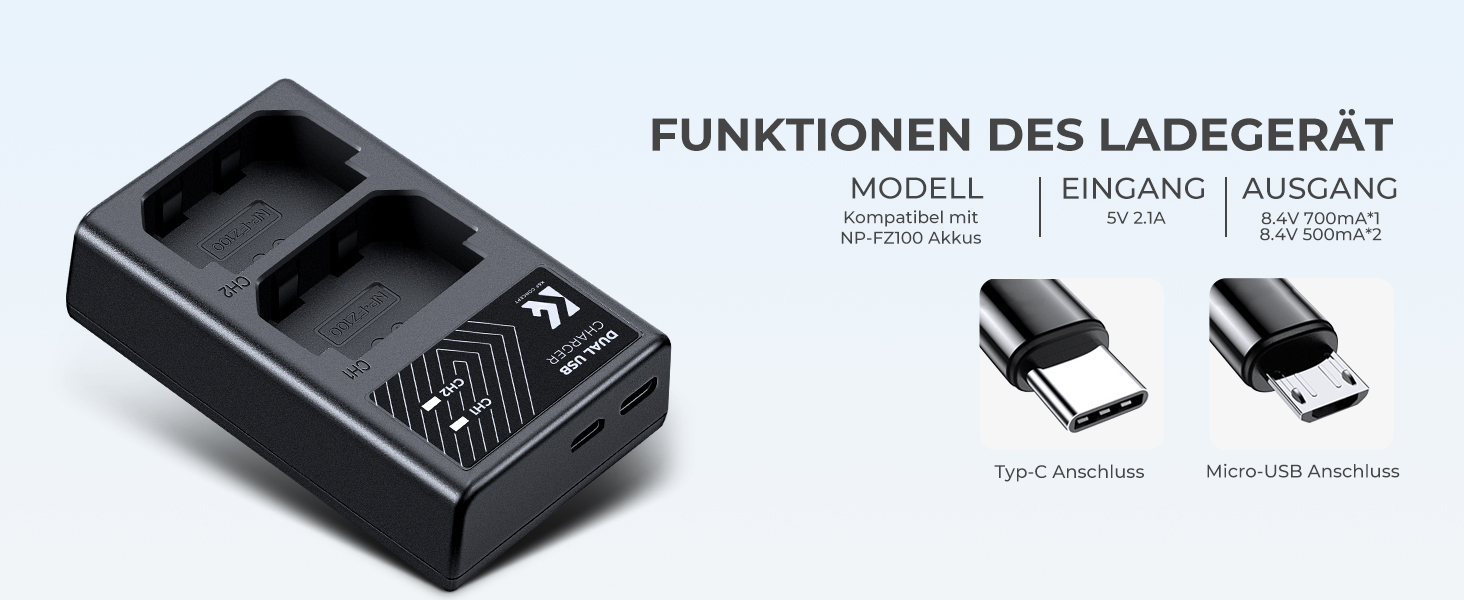 Запасний акумулятор K&F Concept NP-FZ100 (2 шт.) 2280mAh з USB зарядним пристроєм для камер Sony Alpha 9, A9R, A9S, A7RIII, A7 III, A7RIV, ZV-E10ii