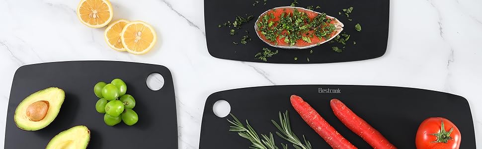 Кухонна дошка для нарізання BESTCOOK з деревного волокна, висока щільність, без BPA, пориста, підходить для посудомийки, екологічна, двостороння, для м'яса, хліба, овочів, 37x27 см