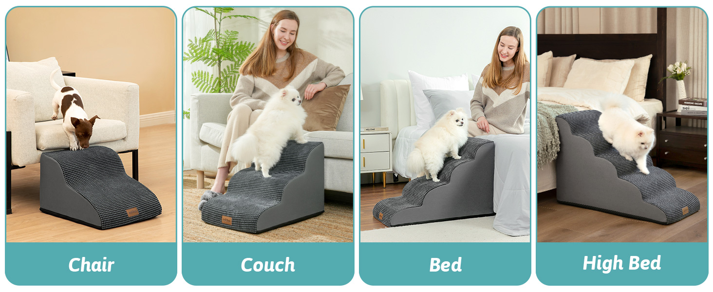 Сходинки для собак маленьких порід 57 см, 5 сходинок, з антиковзким покриттям, сірого кольору (40x84x57 см)