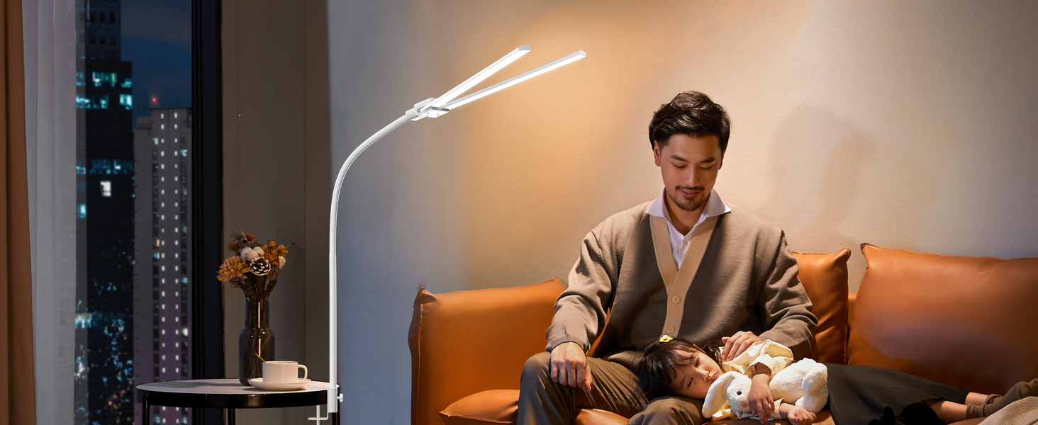LED лампа для столу KableRika Doppelkopf з регулюванням яскравості, для офісу та дому, захист очей, гнушкий «лебединий» шийка, 4 режими кольору, сучасний дизайн