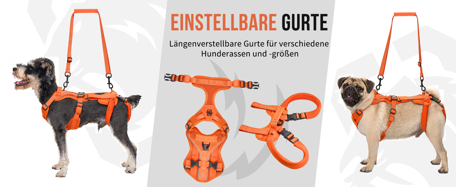 Шлейка для собак OneTigris Hopper для підтримки та реабілітації, XS (S:8-15кг, Обіх:36-51см, Грудка:51-69см), Помаранчевий