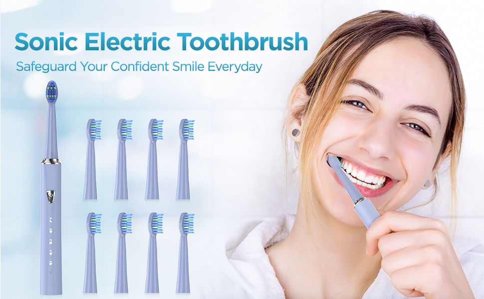 Електрична звукова зубна щітка для дорослих та дітей з 8 насадок, 5 режимів, 120 днів роботи від заряду, рожева