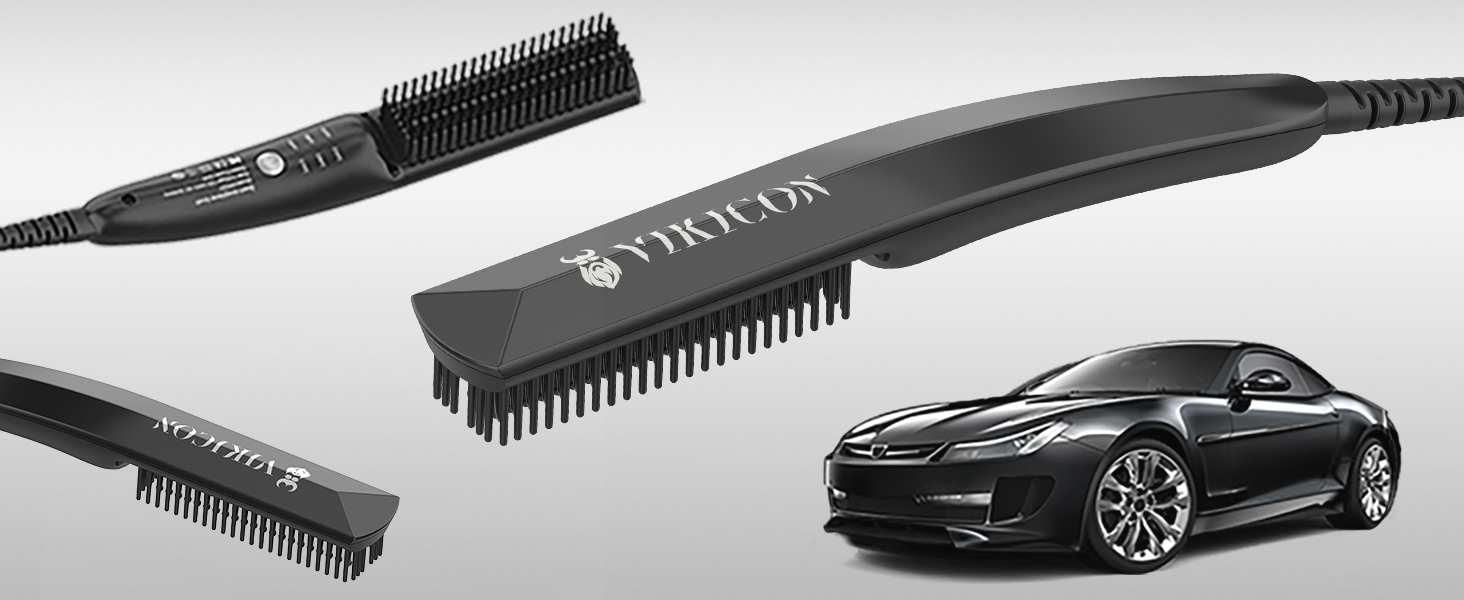 VIKICON Men's Beard Straightener - Mini Electric Beard Flat Iron, 30s Style Heated Brush Comb, Ionic Hair Straightener for Long & Short Beard Styling - Black