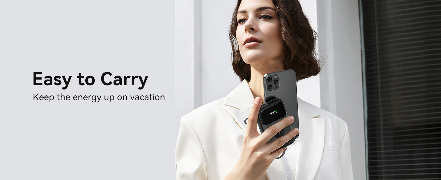 Power Bank Kuulaa для Apple Watch 10000mAh з LCD-дисплеєм та двома кабелями, 22.5W PD, сумісний з iPhone, iPad, Apple Watch 10/9/8/Ultra2/Ultra/SE