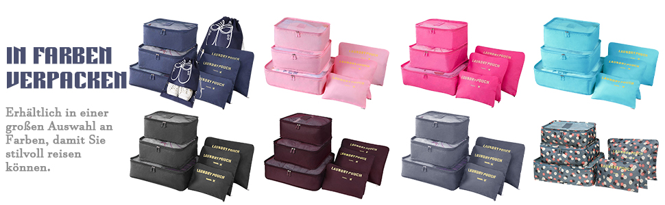 Органайзер для валізи Vicloon, набір 8/6 шт. - сумки-органайзери для подорожей, аксесуари для валізи, чохли для взуття, косметичні сумки, блакитний з квітковим принтом