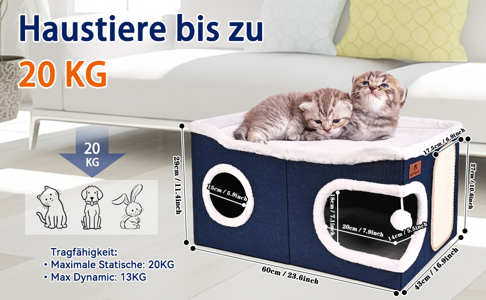 Кігтеточка-будиночок для котів з подушкою, блакитна, 60x43x32 см