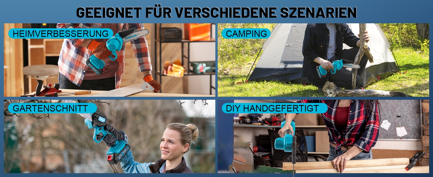 Акумуляторна міні-пила (6 дюймів) з безщітковим мотором 1000W та акумулятором 4000mAh. У комплекті 2 ланцюги та захисний вимикач. Ідеально для обрізки гілок та дерева.