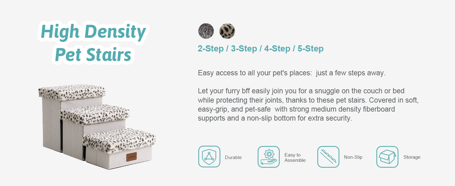 Pet Stairs for Small Dogs with Storage, Dog Stairs Folding for Bed Couch, Dog Stairs Dog Ramp with Non-Slip Bottom, Leak-Proof, Up to 80kg, 33x84x45cm, 4 Steps, Leopard