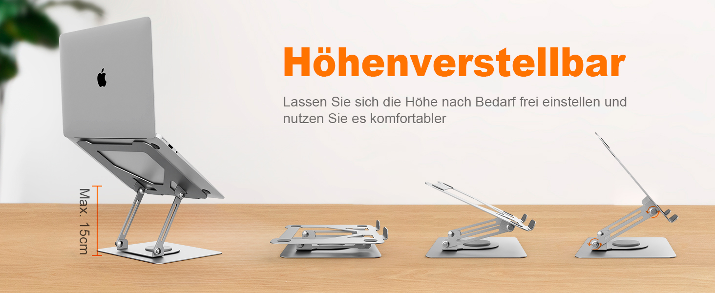 Підставка для ноутбука GRIFEMA GB1050: регульована висота, поворотна основа 360°, ергономічна та вентильована – сумісна з MacBook, Dell та ноутбуками 11-17 дюймів (срібна)