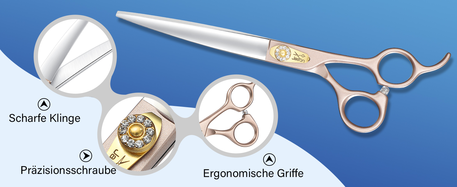 Професійна ножиця для грумінгу собак JASON Profi Fellschere - 40 зубців, з нержавіючої сталі 440C, 7 дюймів, ергономічна ручка, рожеве золото