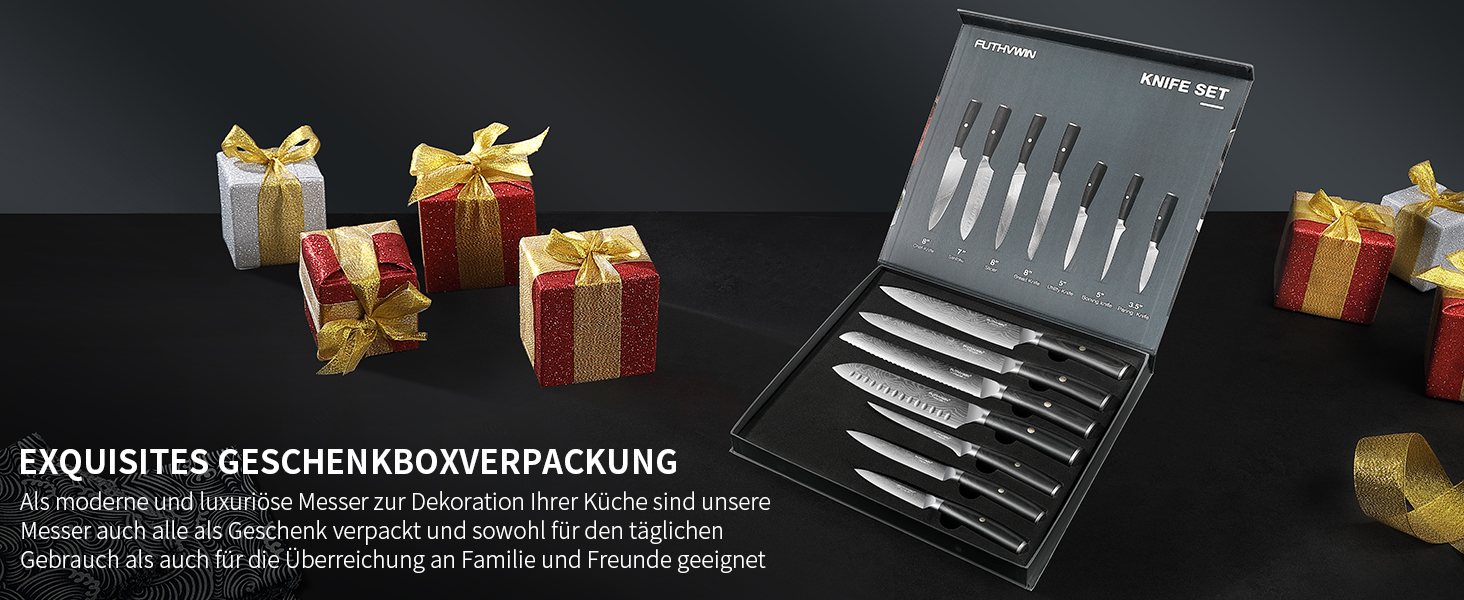 Набір кухонних ножів FUTHVWIN 7 предметів: професійний набір з японської високоякісної сталі з ергономічною ручкою, у подарунковій коробці