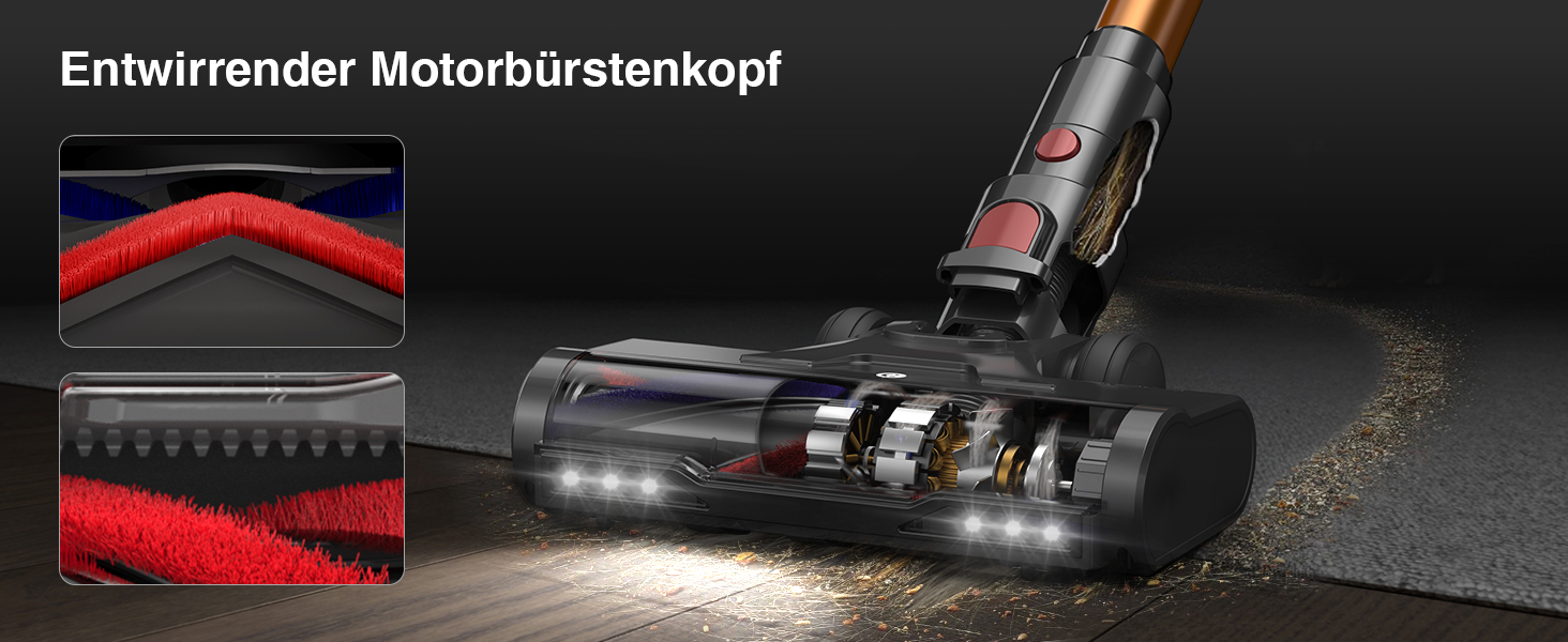 Бездротовий акумуляторний пилосос CHEBIO 580W з LED-дисплеєм, антизаплутувальною насадкою та потужністю 48000Pa. Підходить для прибирання підлоги, килима та шерсті тварин.