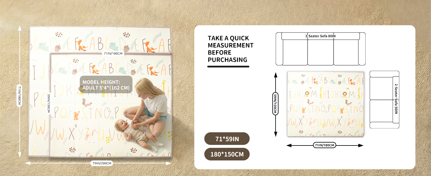 Дитячий килимок для ігор Krabbelmatte, 150x180 см, водонепроникний, антиковзкий, з сумкою для перенесення, алфавіт
