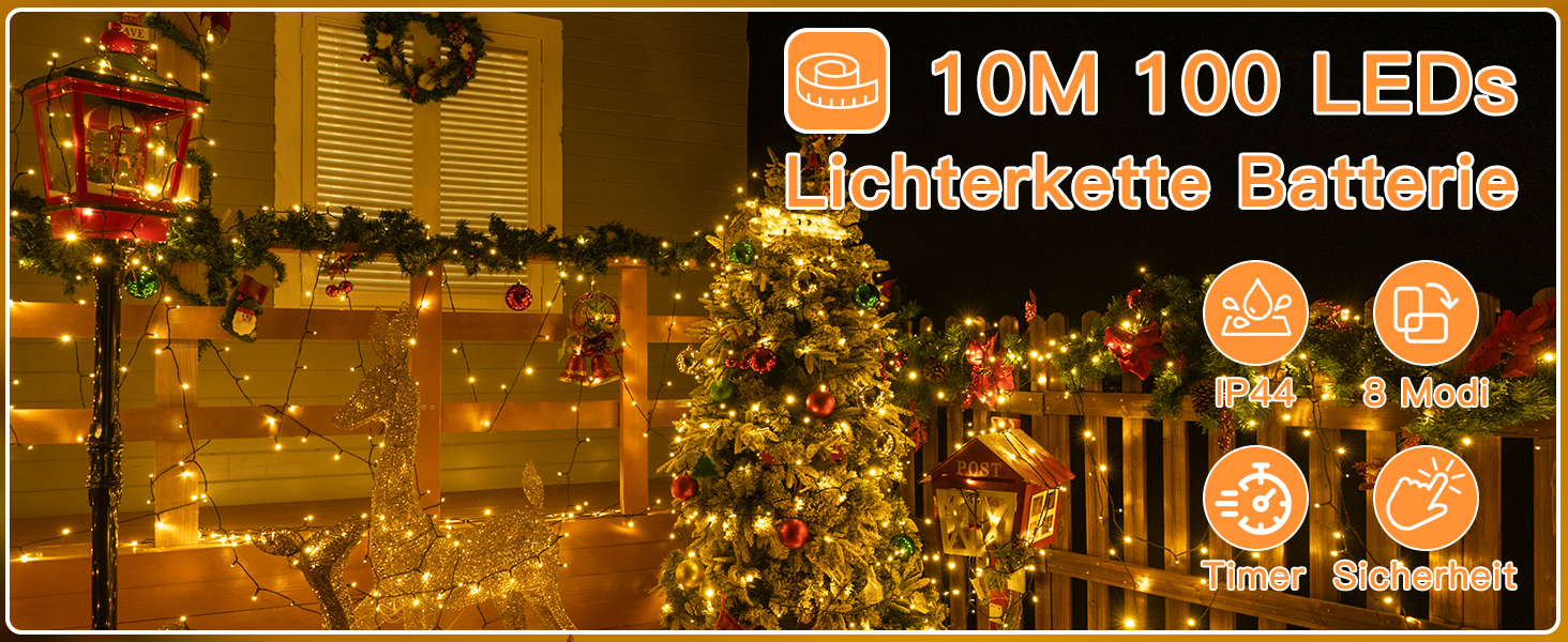 Ланцюжок прикрас Ollny: 15 метрів, 150 LED, тепле біле світло, 8 режимів, таймер, IP44, для дому та саду, вечірки, Різдва. Зелене кабельне підключення