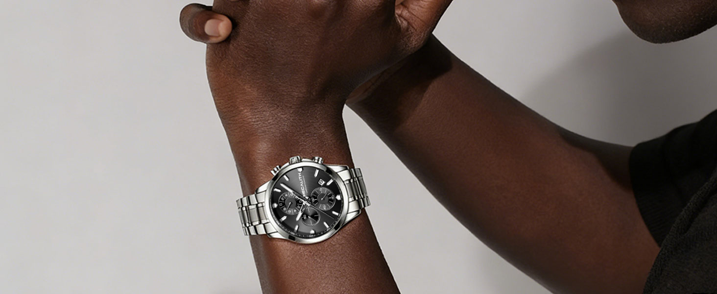 Чоловічий годинник MEGALITH з нержавіючої сталі, хронограф, водостійкий, аналоговий годинник для бізнесу, з календарем та підсвічуванням (B-silber-an)