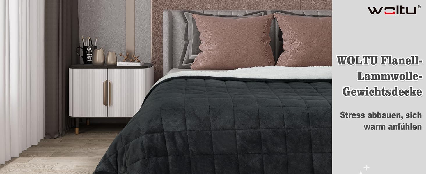 WOLTU Вага ковдра, терапевтична ковдра для дорослих, двостороння вага ковдра з скляними кульками, проти стресу, м'яка, з фланелі та шерпи, 9 кг, 150 x 200 см, чорна