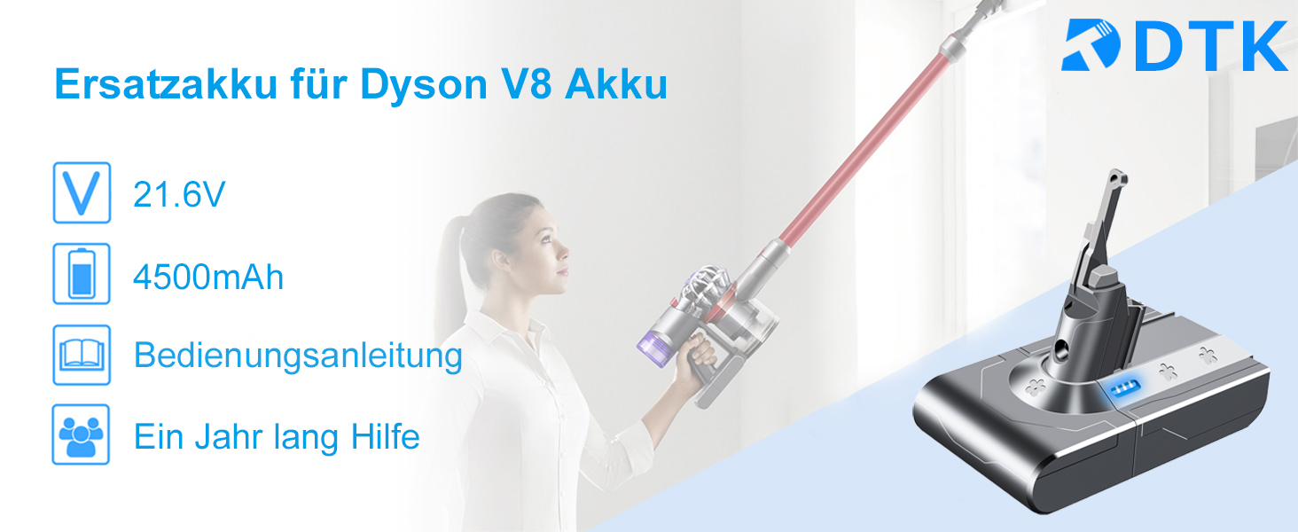 Запасний акумулятор DTK для пилососів Dyson DC62, V8: сумісний з моделями Fluffy, Animal, Absolute, Motorhead (21.6V, 4500mAh)