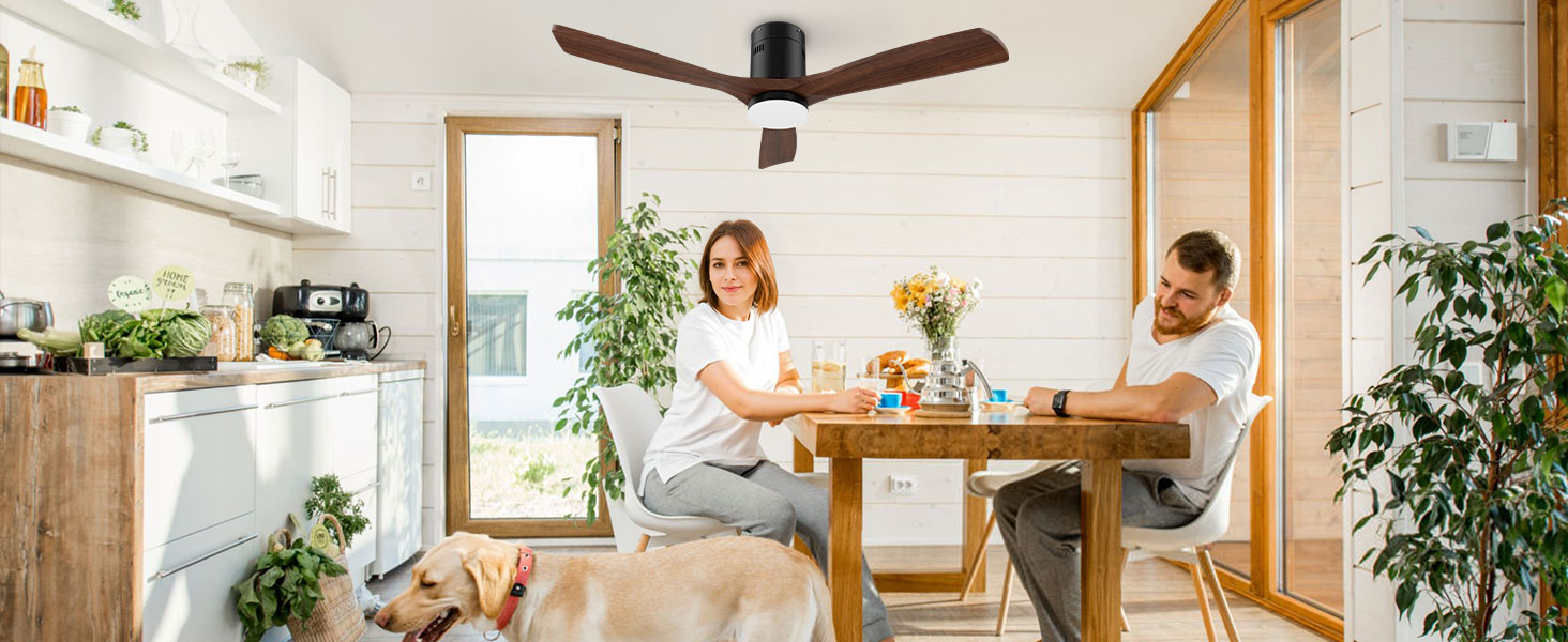 Стеляний вентилятор з дерева з підсвічуванням та керуванням, 132 см, 24W LED, DC-двигун, 6 швидкостей, таймер, пульт дистанційного керування