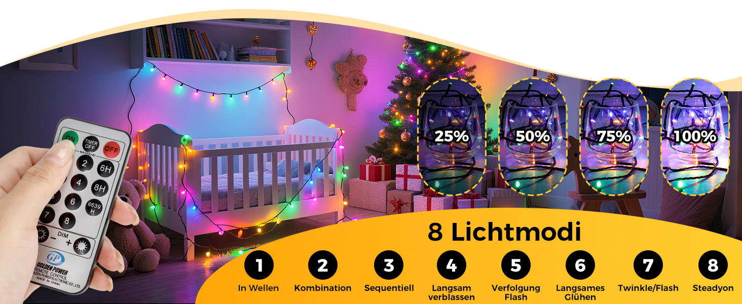 LED гірлянда на ялинку: 250 LED, тепле біле світло, 15м, IP44, 8 режимів, таймер, для дому та саду