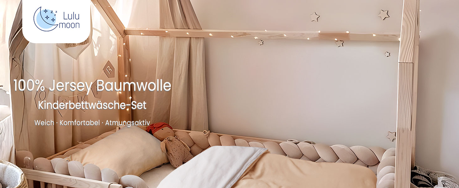 Бетліня для дітей Lulumoon з мусліну 100x135 см: комплект простирадла 100x135 + наволочка 40x60 см з бавовни Oeko-TEX Standard – легка та комфортна постільна білизна для малюків