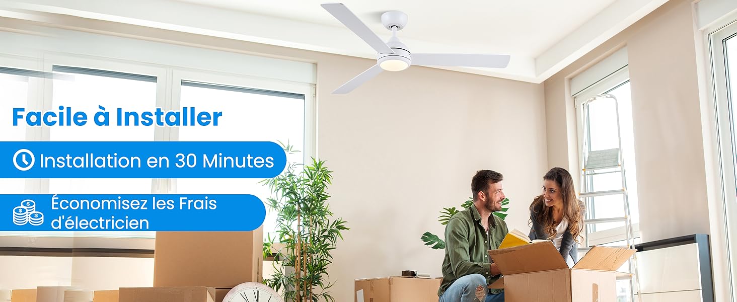 Стеляний вентилятор CJOY з підсвічуванням, 107 см, з пультом керування, тихий, DC, реверсивний, пам'ять 3CCT, диммування, 6 швидкостей, таймер для спальні (132 см, білий)