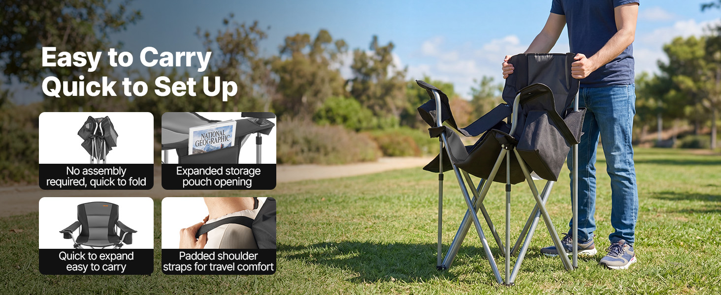 Складні кемпінгові крісла VEVOR 2 шт, надміцні (204 кг), з підлокотниками та підсклянником, для риболовлі та відпочинку на природі