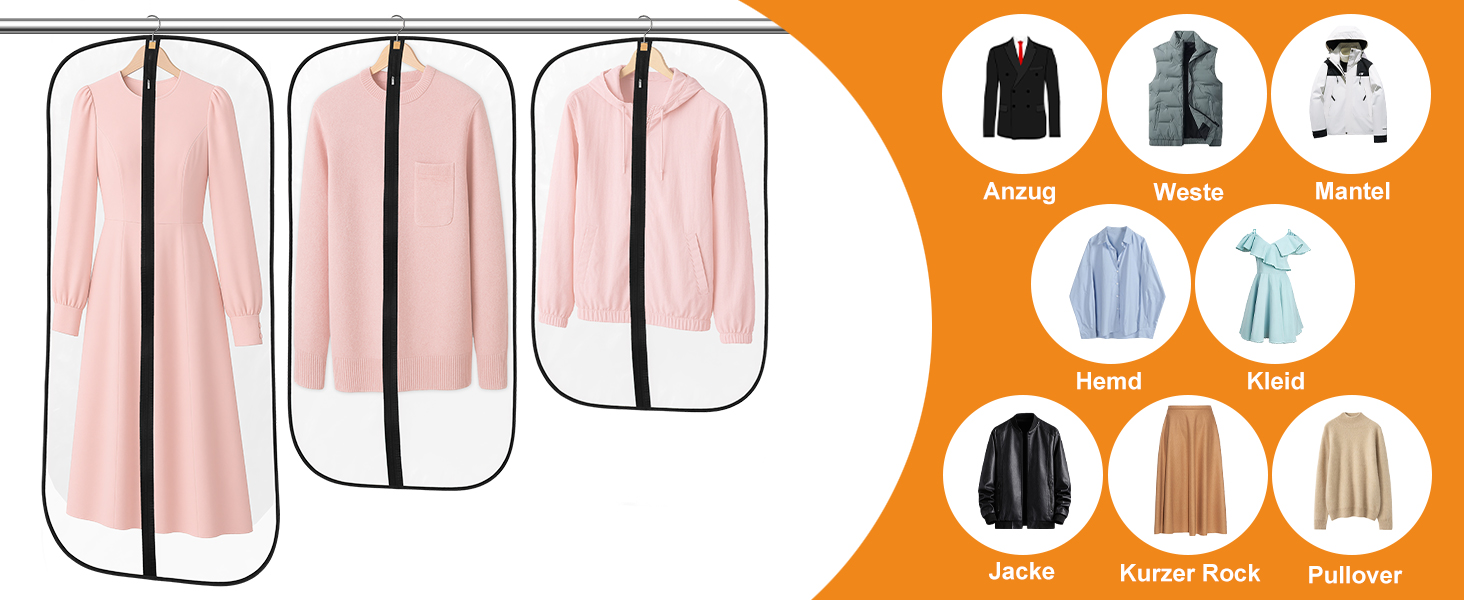 12 містких мішечків для одягу Dntorx 100 x 60 см, PEVA, прозорі, з блискавкою. Захист для костюмів, сорочок, суконь, пальто.