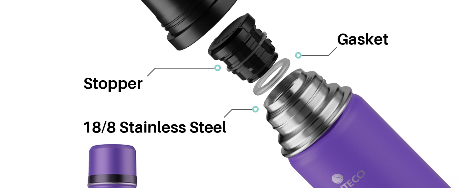 Термос-термокана з нержавіючої сталі SANTECO 1л, 500мл, 1000мл, з кришкою-чашкою, для дітей, спорту, без BPA, 24 год холод, 12 год гарячий (фіолетовий)