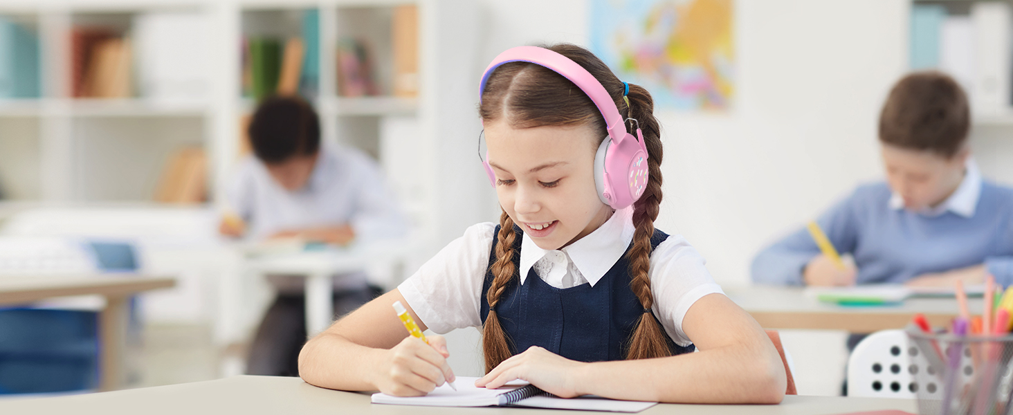 iClever навушники з шумозаглушенням для дітей (Рожеві котячі вушка) (Рожеві та фіолетові)