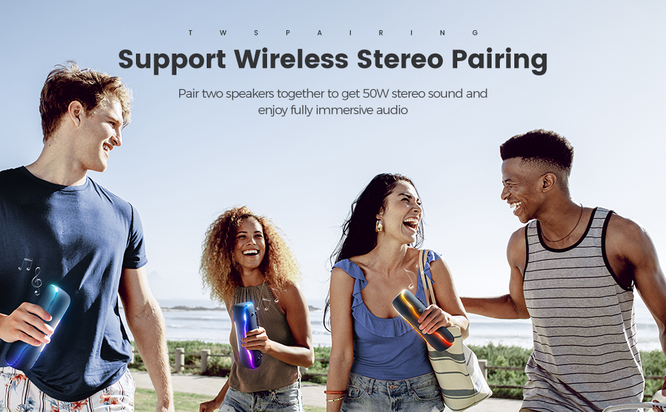Bluetooth колонка AY з підсвіткою, водонепроникна IPX7, стереозвук, мікрофон, 24 год роботи, чорна
