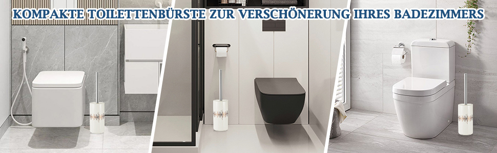 Набір для туалету GeruiKE: щітка для унітазу з керамічним тримачем (сірий матовий, білий & золотий)