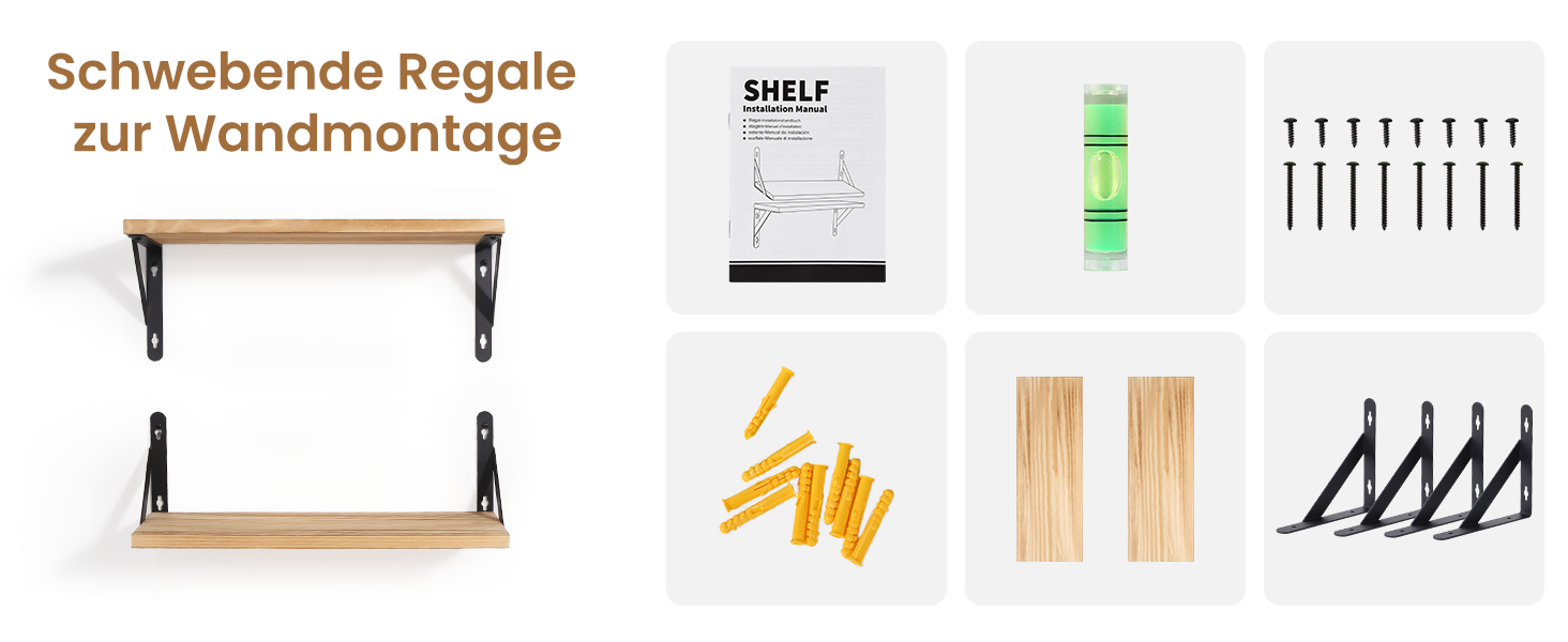 Настінні полиці AGM Wandregal 2 шт. з тримачем для рушників, світло-коричневі